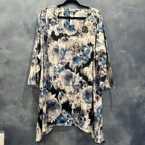 CATHERINES New White and Blue Floral Blouse Top Catherines Plus Size 3X